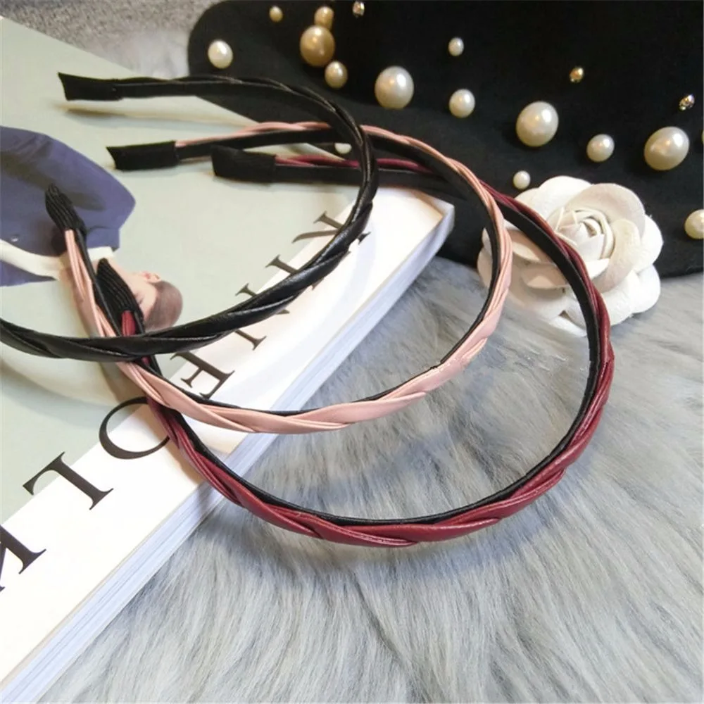 Модные Плетеные повязки для волос из искусственной кожи женщин и девочек 1 см