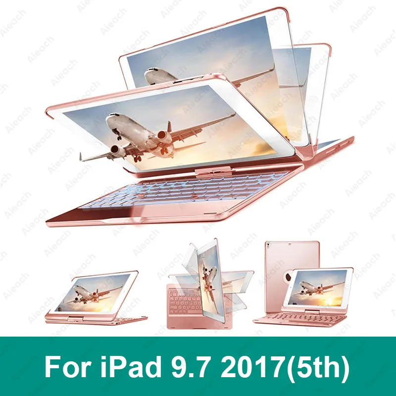 9.7 2017 5th Rose Чехол для iPad Pro 11 10,5 9,7 7 цветов с подсветкой 360 Rotatio Беспроводной Bluetooth клавиатура чехол для iPad 6th 5th воздуха на возраст 1, 2, 3 - Цвет: 9.7 2017 5th Rose