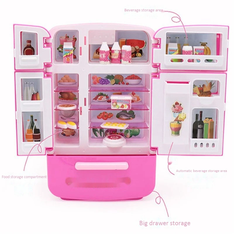 

Pretend Play Toy Set Simulation Double Refrigerator Vending Machine Toys Kids Kitchen Food Toy Mini Play House Toys