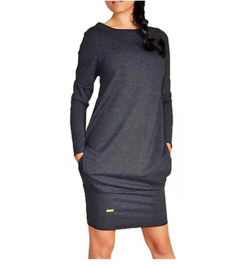 

Fashion Women Bodycon Long Sleeve Evening Party Dress Clubwear Mini Short Pencil Dress Causal Solid Pocket Women Dress Wholesale