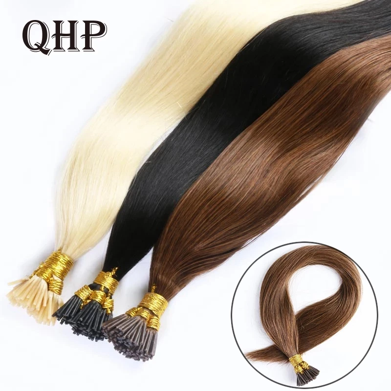 Прямые волосы QHP машинное производство наращивание волос Remy 50 шт./компл. прямые