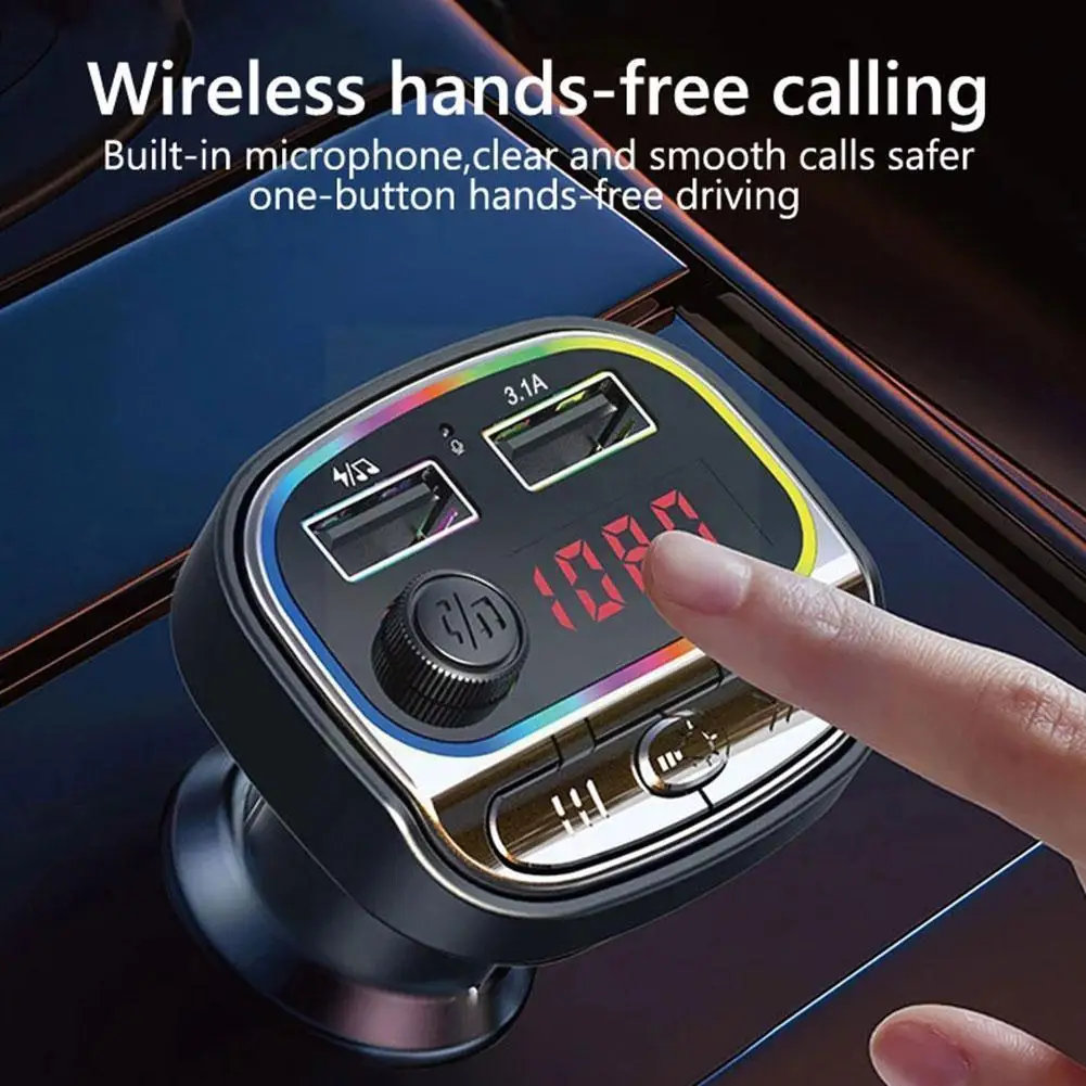 

Colorful Light FM Transmitter TF Card U Disk Music USB Car Charger 5.0 MP3 Car Kit Player Handsfree Bluetooth-compatible W6B7