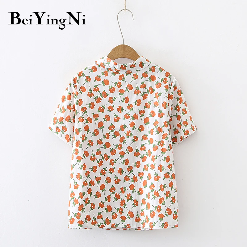 

Beiyingni Korean Vintage Loose All-match Chic Sweet Blouses Women Short Sleeve Slim Floral Printed Blouse Female Street Blusas