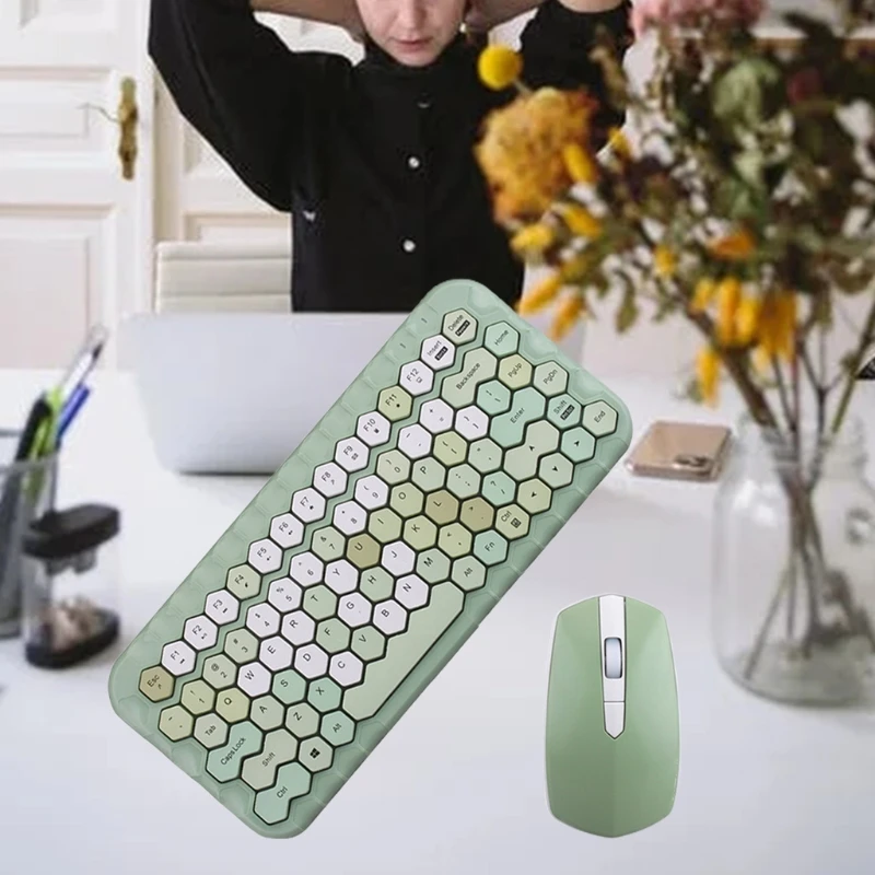 

2021 New SeenDa2.4G Wireless Keyboard Mouse Set Pink Girl Color Wireless Keyboard Comb