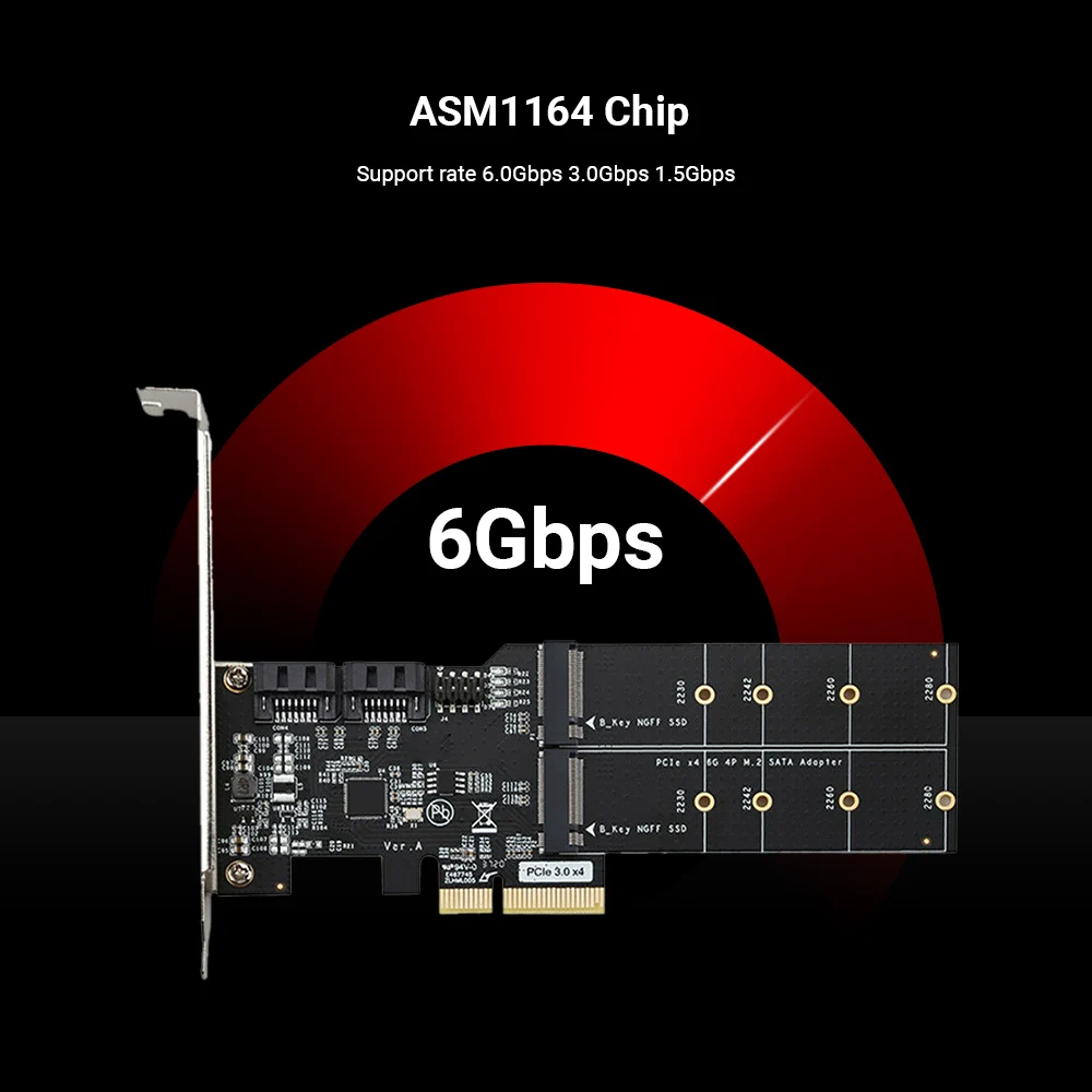 

New PCIE X4 Expansion Card PCIE 3.0 to Dual SATA 3 + M.2 Adapter Card ASM116 Chip 6Gbps Adapter for 2230 2242 2260 2280 SSD