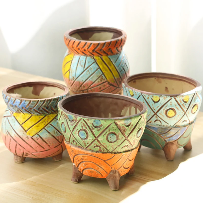 

Korean Ins Hand Painted Succulent Ceramic Thumb Pot Pastoral Desktop Green Plant Potted Ornaments Home Creative Gardening