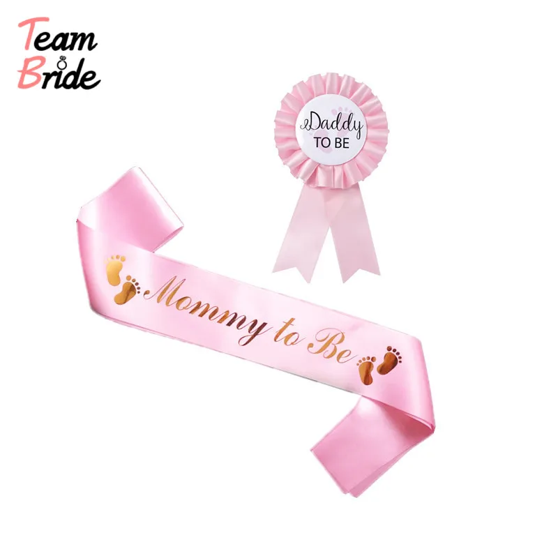 Команда Невесты MOM to be Sash DAD Badge Baby Shower атласная лента розовые Саше плечевой ремень