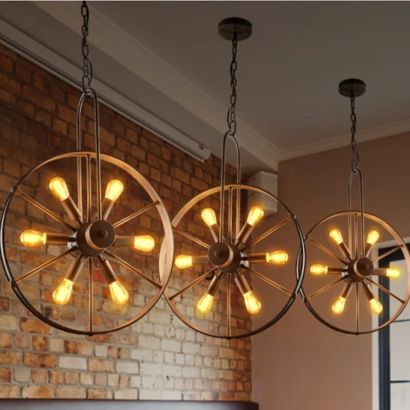 Американский промышленный винтажный железный подвесной светильник на колесиках