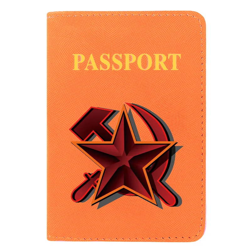 

Classic CCCP Red Sickle Hammer Design Men Travel Passport Holder Cover Leather Wallet Women Passports For Cards Case