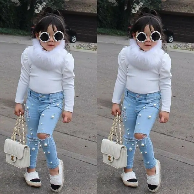 Одежда для маленьких девочек синие джинсовые брюки летние повседневные джинсы с