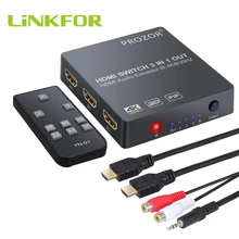 LiNKFOR 3x1 HDMI-compatible Switch with Audio Extractor Optical Toslink SPDIF Output Support 4K 3D 1080P PIP For DVD HD TV DVR