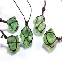 emerald crystal pendant healing dt gemstone wand reiki green fluorite wrap braid necklace yoga macrame stones and crystals