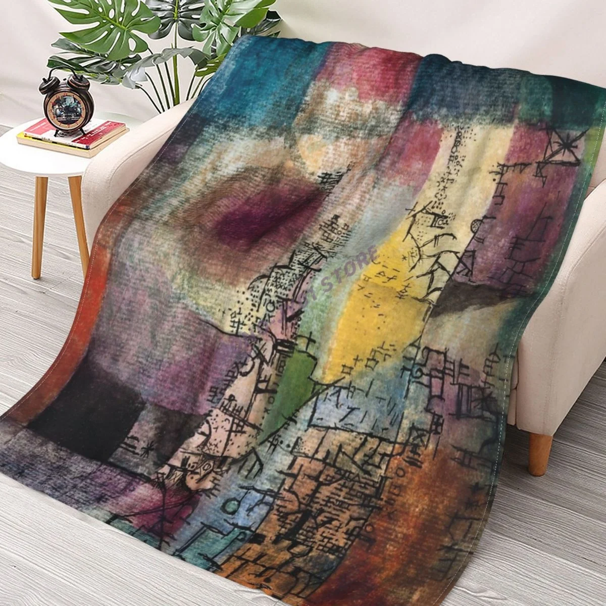 

Abstract Art Untitled (1914) Painting By Paul Klee Throw Blanket Sherpa Blanket cover Bedding soft Blankets