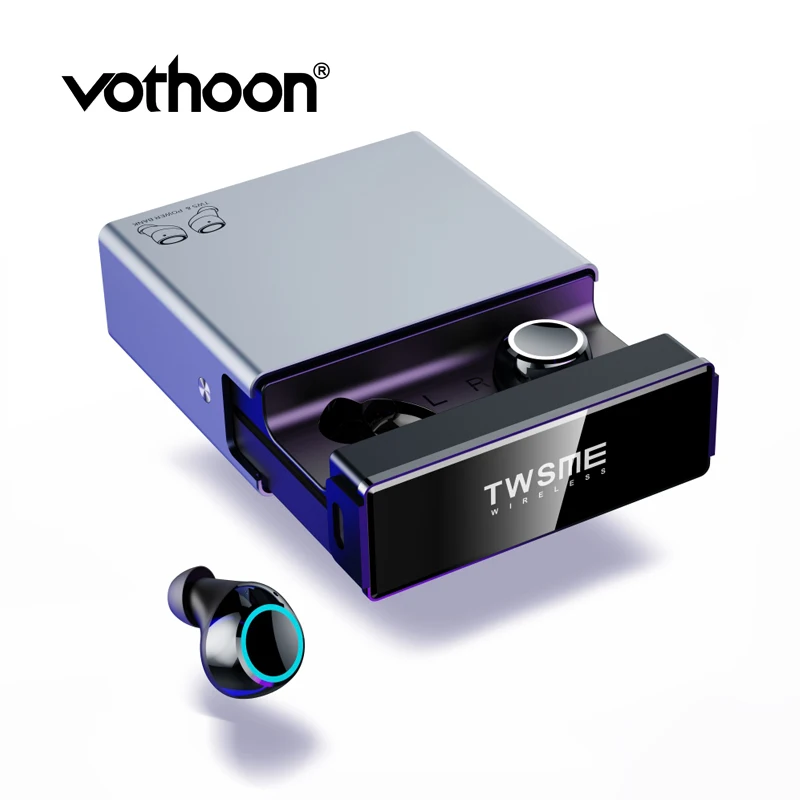 Votoon TWS настоящие беспроводные наушники Bluetooth V5.0, наушники, Спортивная гарнитура, наушники с управлением ии, 2500 мА/ч, светодиодный, умный внешний аккумулятор