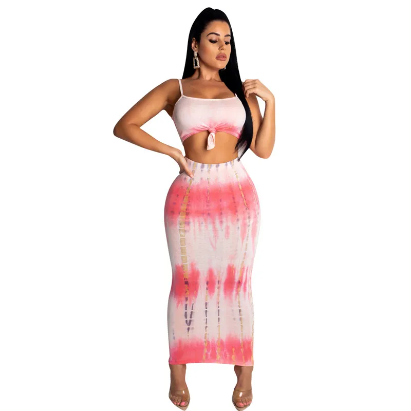 Принтом тай дай сексуальный наряд 2 шт в комплекте летний комплект Женский кроп