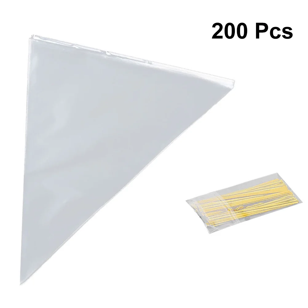 

200 Pcs Cellophane Bags OPP Triangle Plastic Bags Cellophane Treat Bags with Cable Ties (13 x 25cm)