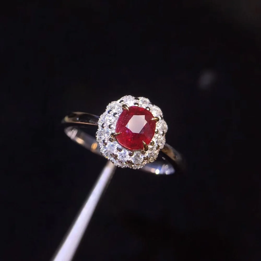 Рубиновое кольцо из чистого золота 18 К, Настоящее натуральное 1.0ct красное рубиновое ювелирное изделие с бриллиантами, юбилейные женские кольца для женщин, изящные кольца