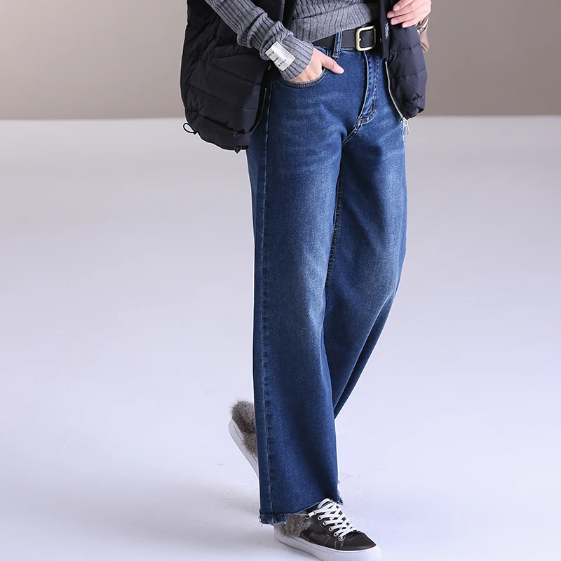 Тонкие флисовые джинсы MICOCO N2910 в Корейском стиле с эффектом потертости широкими