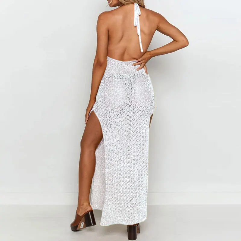 2021 вязанное крючком женское бикини накидка на шею топ пляжная одежда длинное