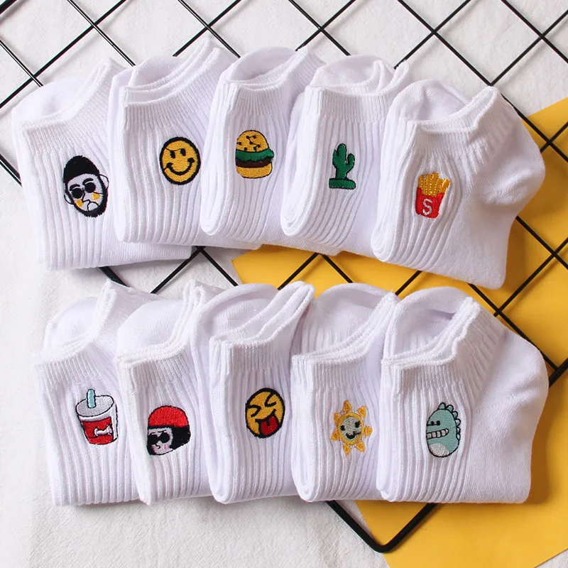 KingDeng носки женские харадзюку Носки короткие Funny Socks прикольные с рисунком белые