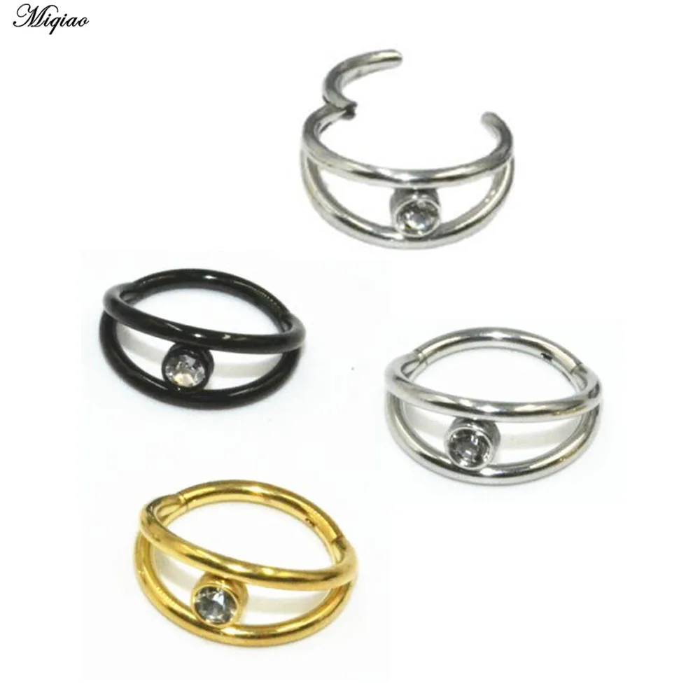 

Miqiao 1pc 16G Diamond Nasal Septum Nose Ring Titanium Steel Closed Ring Earrings Cochlear Piercing Fashion Jewelry