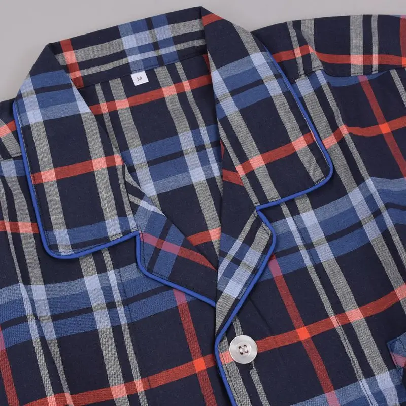 Men's Woven Cotton pijamas  Fabric Cardigan Style Long Sleeve Trousers Men Lounge sleep Pajama set