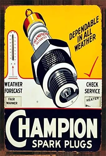 

Champion Spark Plugs Retro Vintage Tin Sign, Wall Metal Posters Plaques for Home Bar Garage Man Cave, 8'x12'/20x30cm