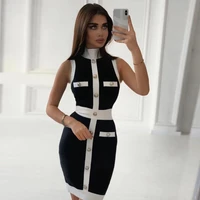 adyce 2021 new summer women patchwork bodycon bandage dress sexy tank sleeveless buttons hot celebrity club evening party dress