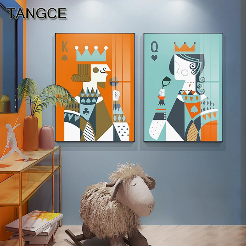 

Abstract Poker Face Doll Posters and Prints HD Orange Pink Wall Picture for Living Room Modern Cartoon Canvas Painting Wall Art