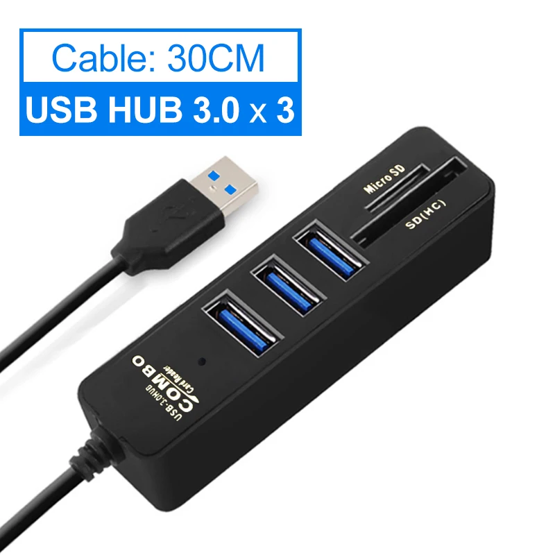 Usb-хаб 3/6 портов USB 3,0 концентратор Высокоскоростной Мульти USB разветвитель 2 в 1 2,0 хаб несколько usb3.0 концентратор SD/TF кард-ридер для ПК ноутбука - Цвет: 3.0 HUB 3 Port 30cm