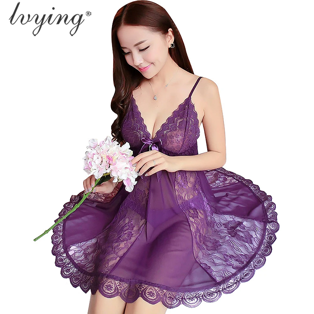 

Women Pajamas Lingerie Night Wear Transparents Lace Night Dress Sexy Nightgown Condole Belt Nightskirt Sleepwear Nightdress