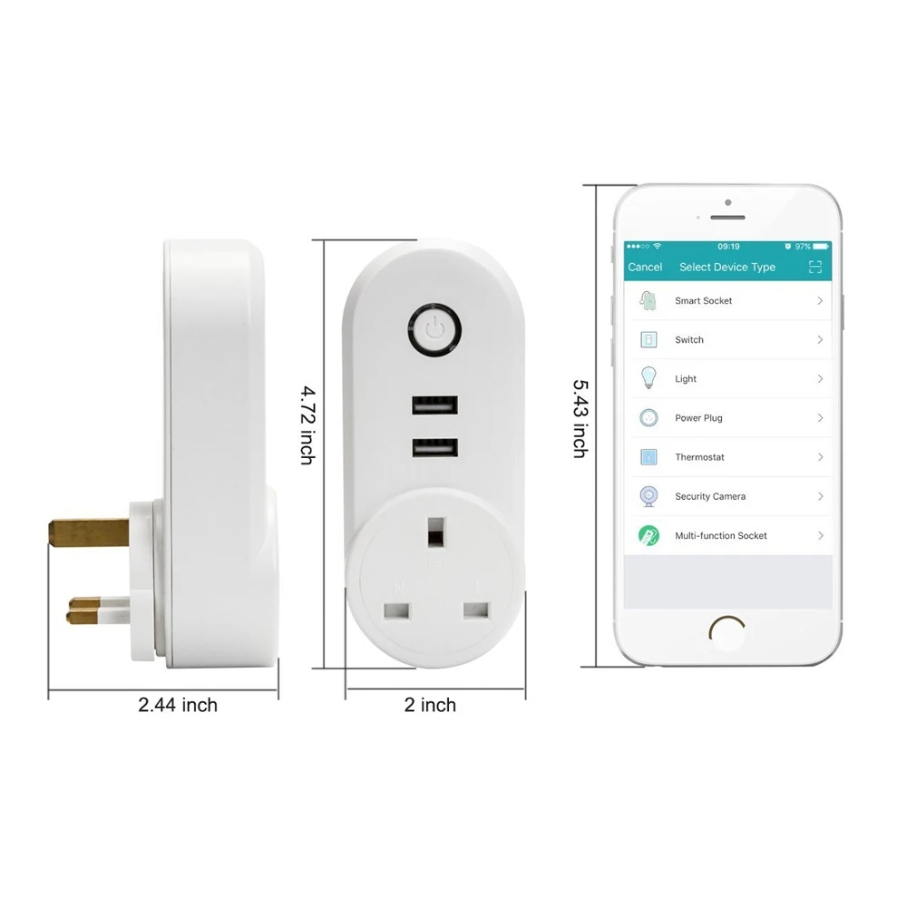2 шт. UK HK MY SG Smart Plug с двумя портами usb 10A домашняя Автоматизация Wi-Fi розетка