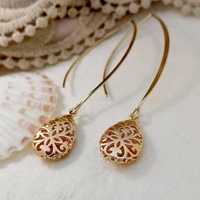 solid gold filigree teardrop dangle earrings for women fashion ladies fish hook mini plump water drop earrings jewelry wholesale