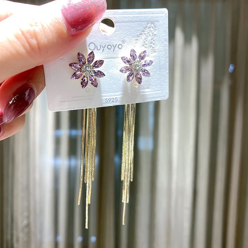 

women accessories tassel Earrings 2020 New Popular Net Red Flower Type Zircon Copper Micro-inlaid High-end Earrings