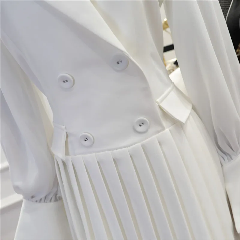 Женское офисное платье однотонное плиссированное с рукавом-фонариком | Женская