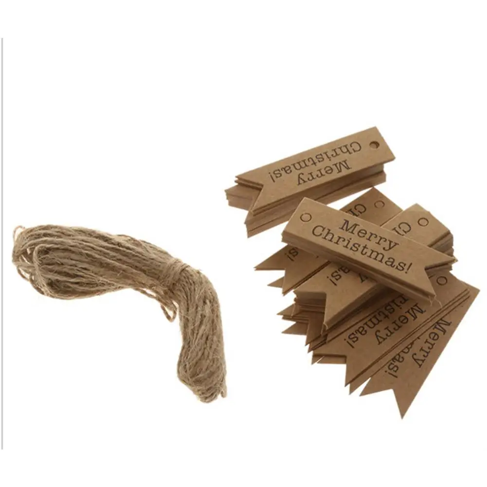 100 шт./компл. с Рождеством крафт-бирки 10 м веревкой как Рождественское украшение