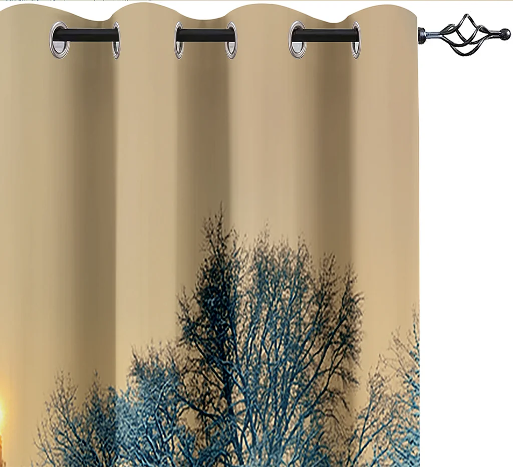 

3D Printing Winter City Landscape Pattern Adult Bedroom Living Room Shade Custom Curtain Set Bedroom with Hook Accessories