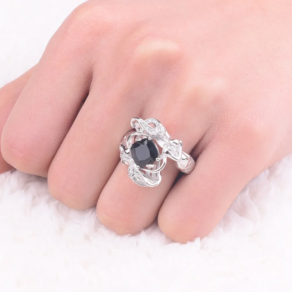 Акция! Женское кольцо из серебра 925 пробы с черным камнем-талисманом | Украшения и