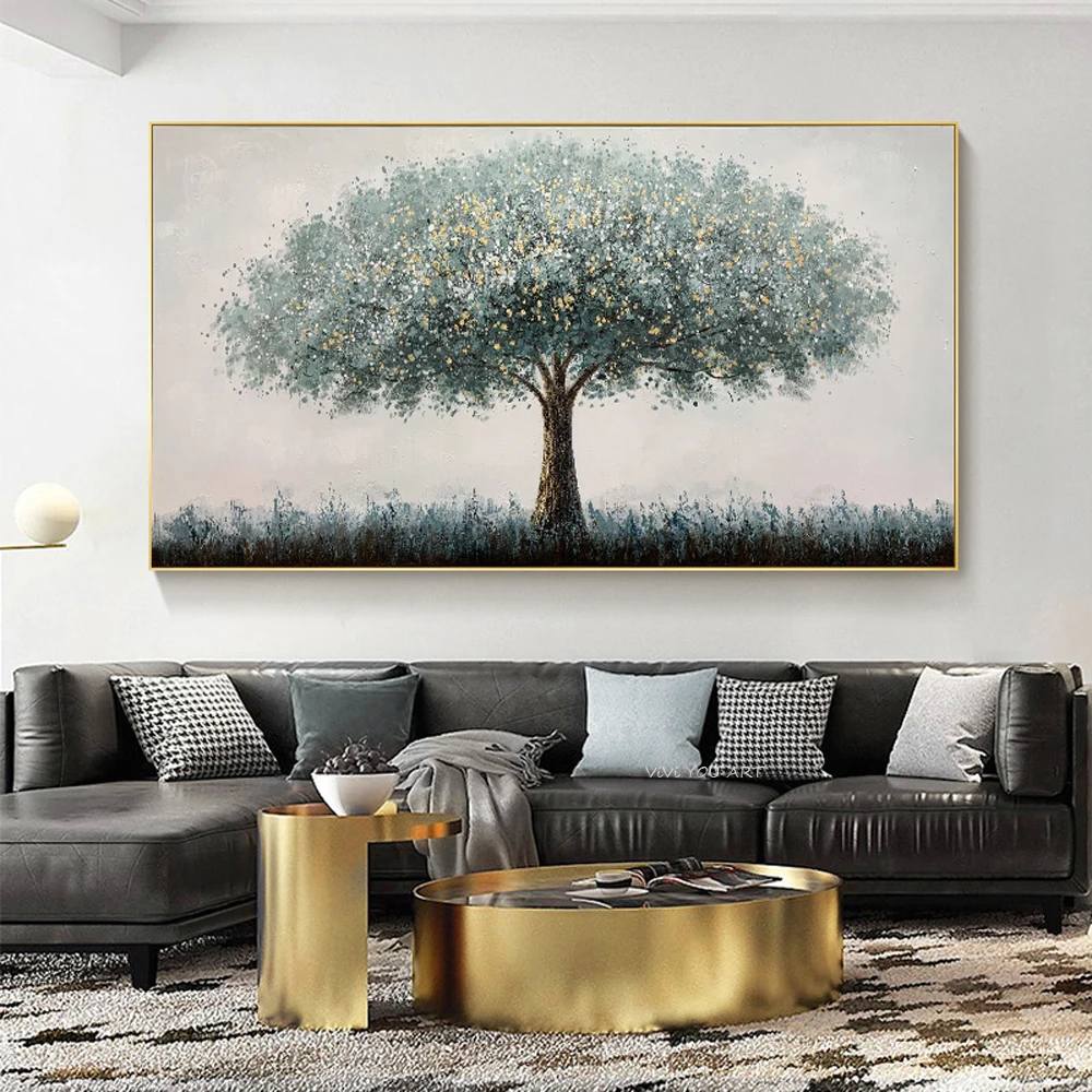 

100%Hand Painted Golden Tree Oil Painting On Canvas Large Palette 3D Paintings For Living Room Modern Abstract Wall Art Pictures