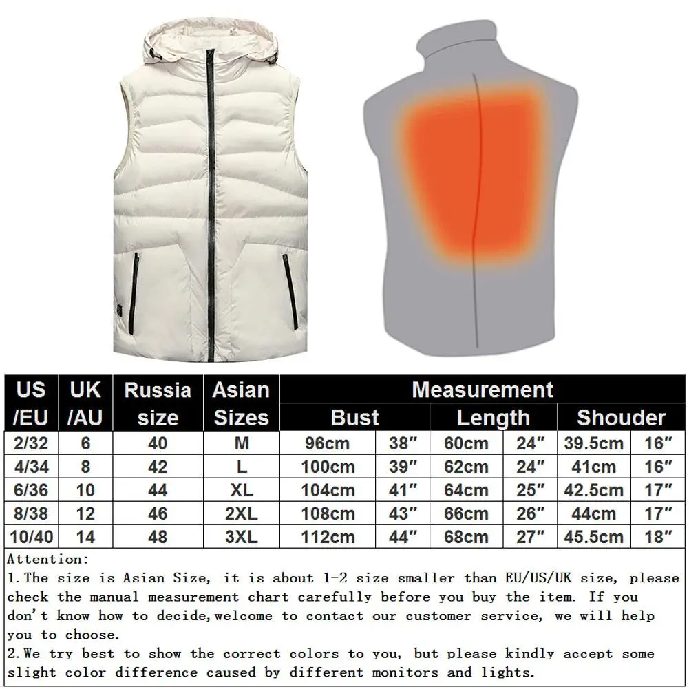 

Outdoor Men Waistcoat Collar Cotton Heating Vest Electric USB Security Intelligent Heated Suit For Camping Hiking Winter Warm