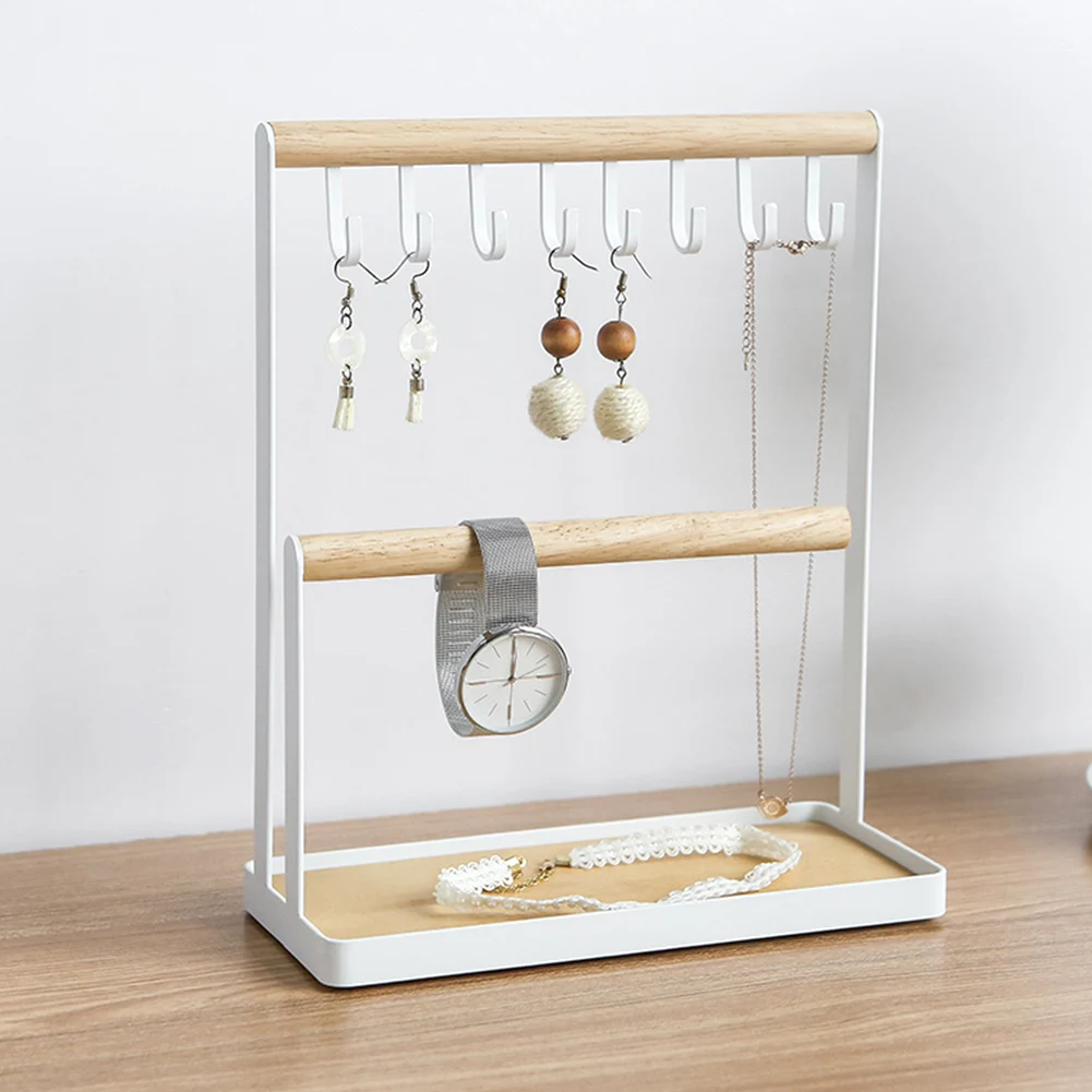 

Iron Organizer Shelf Earring Storage Desktop Necklace Bedroom Display Stand Home Ring Holder With Base Show Jewelry Rack