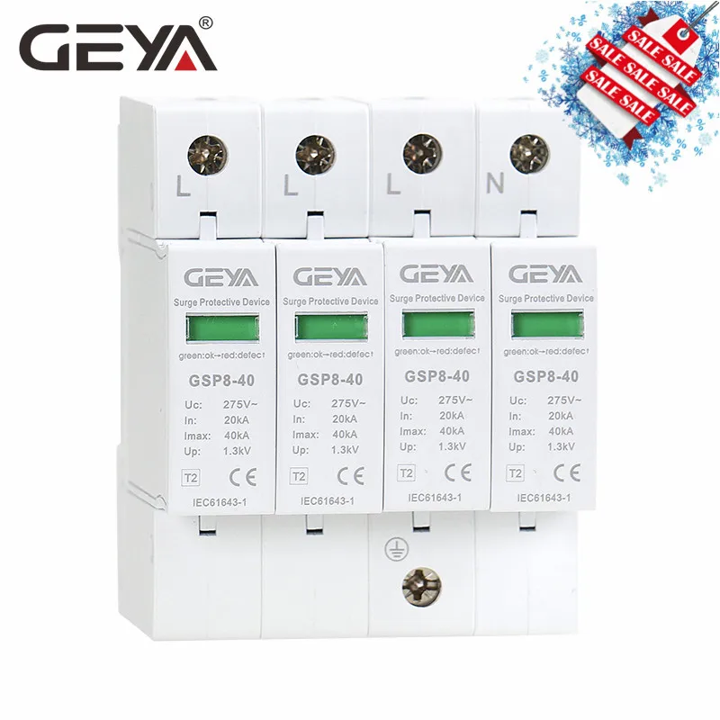 GEYA GSP8-4P din-рейку SPD AC275V AC385V 400V 440V 20KA-40KA SPD 4P дом устройство защиты от перенапряжения Низковольтное устройство