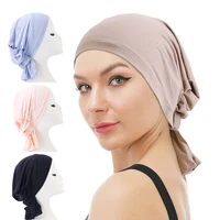 women solid color pre tied turban hat cotton beanie scarf cancer chemo cap stretchy inner hijabs pirate hat headwear accessories