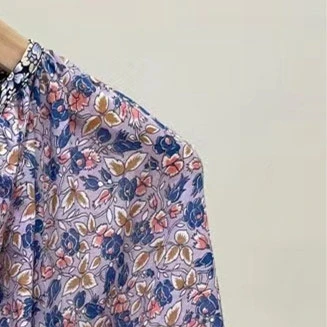 

Women Shirt 2021 Summer New Pastoral Printed Floral V-neck Long Sleeve Shirt