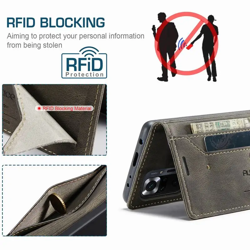 Magnetic Flip Case For Xiaomi Redmi Note 10 Pro Caso Leather Wallet Card Pocket Coque Funda RFID | Мобильные телефоны и