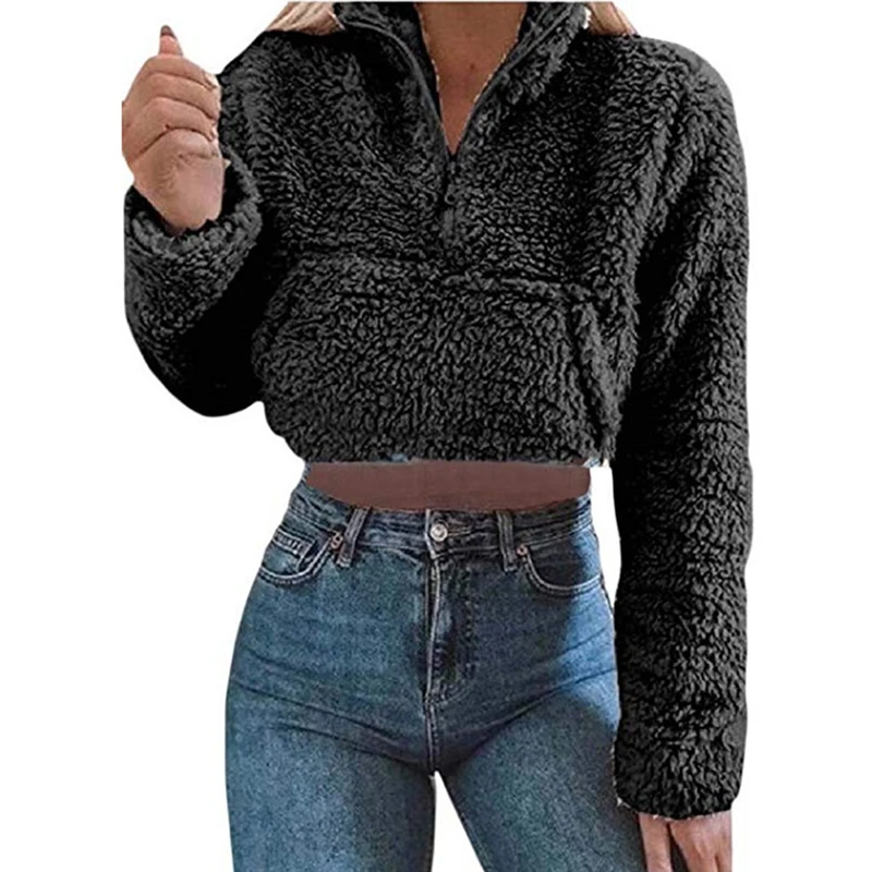 Женский однотонный короткий свитер с капюшоном осенне-зимний пуловер Короткая