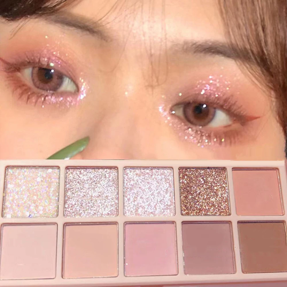 

Sweet Mint Makeup Ten Colors Soft Brown EyeShadow Palette Cool Toned Nude Smokey Eye Shadow Matte Glitter Eyeshadow Cosmetic