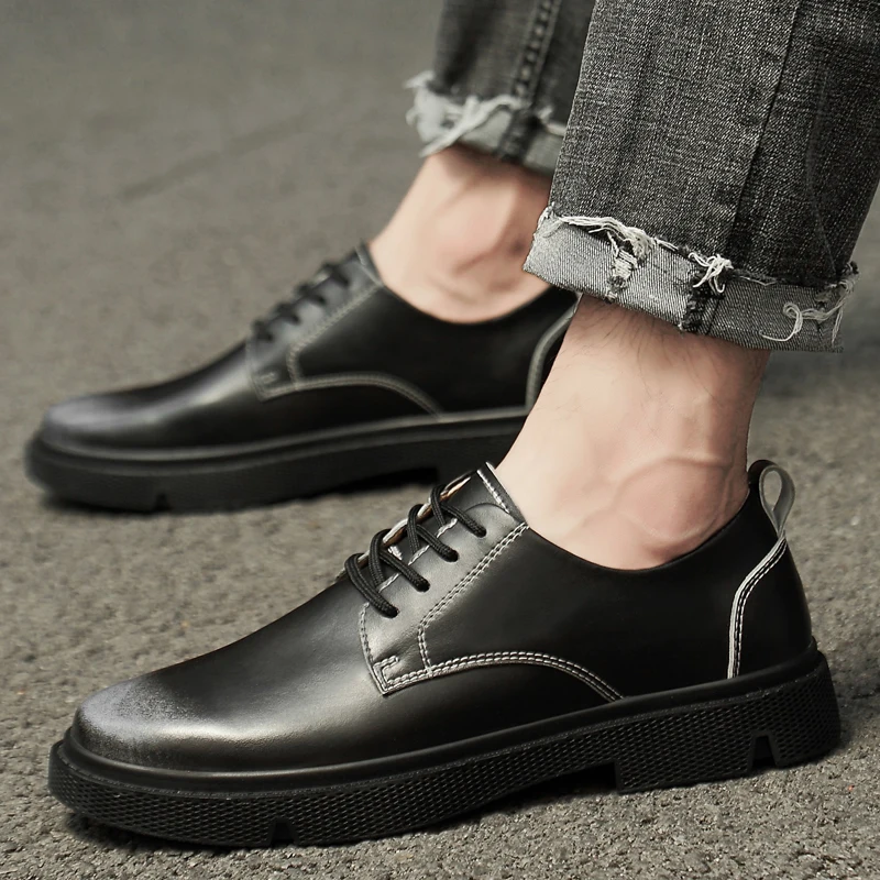 

genuine Leather Shoes Men Footwear Men Casual Shoes lace up High Quality Man Business Shoes men Fashion Brand Male Booties