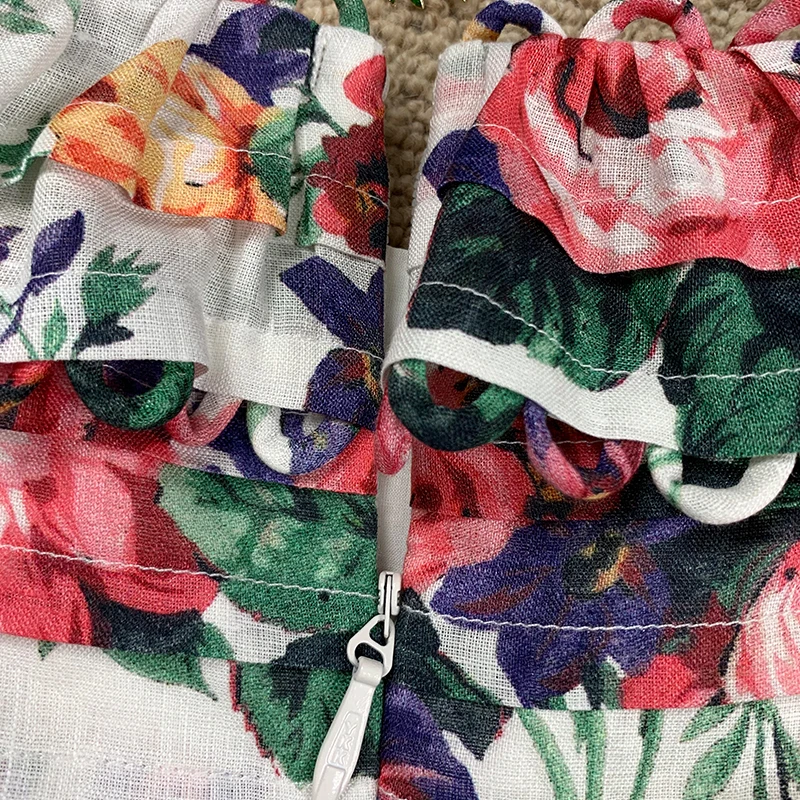 Красивое льняное платье с наплечным ремнем многослойным гофрированным пышным