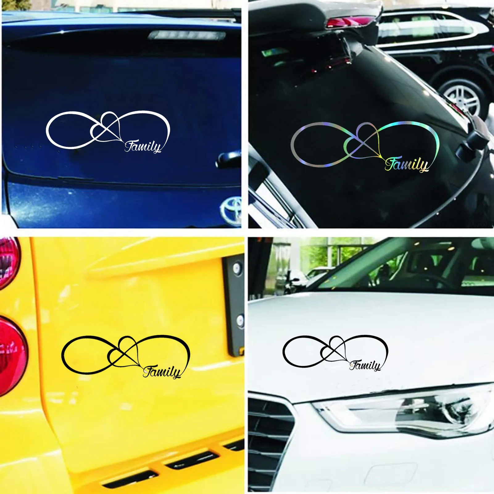 

3D Car Sticker 20*7CM FAMILY Love Heart Funny Car Reflective Laser Vinyl Decal Car Motorcycle Bumper Fender Styling Accessories